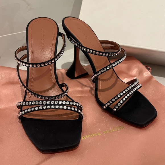 New!✨💯Amina Muaddi Naima Crystal Sandal, Black Size 39 and 9 - Picture 4 of 12